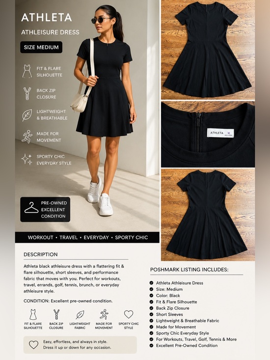 Athleta Dresses & Skirts - Athleta Black Athleisure Fit & Flare Dress Medium | Sporty Chic
